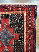 Persian Kurdish Senneh Runner Rug 3x9, Red Navy Blue, Medallions Wool Tribal Runner for Kitchen/Hallway 9ft Antique Handmade Oriental Runner