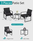 3 Piece Outdoor Rattan Patio Furniture Set With Durable Steel Frame And Strapped Cushions