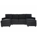 Convertible U-shaped Sectional Sofa with Storage Chaise Lounges and USB Ports, Black Twill Polyester, 103.9 Inches
