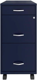 18 Inch Deep 3 Drawer Mobile Metal File Cabinet Navy With Cam Lock For Office Organization