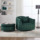 Oversized 40.35 in. Velvet Swivel Barrel Accent Chair and Ottoman Set with Storage, Green