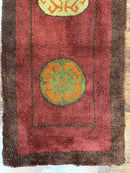 German Hooked Runner Rug 3x8, Vintage, Red, Wool