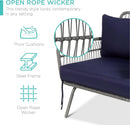 Outdoor Rope Woven Sectional Sofa Gray Navy Cushions