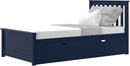 Blue Twin Bed Frame With Trundle Slatted Headboard