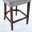Mid Century Modern Counter Height Bar Stools Set of 2, Farmhouse Linen Fabric Upholstered Accent Chair Curved Backrest with Copper Nails around,Kitchen Chairs with Hardwood Frame, Gray
