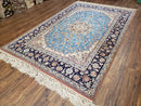 Persian Isfahan Rug, Kork Wool on Silk Foundation, Sky Blue, Hand-Knotted, 5' 1" x 7' 8"