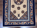 Chinese Peking Rug 3x5, Antique Chinese Art Deco Carpet, Blue Ivory Tan, Hand Knotted Wool Asian Oriental Rug 3 x 5 Vintage Small Peking Rug