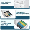 White 3 Drawer Filing Cabinet On Wheels With Lock For Home Office