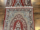 Indo Persian Runner Rug 2.8 x 14.8, Long Indo Kirman Hallway Rug, Red Floral Wool Vintage Handmade Oriental Runner