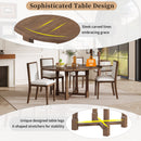 TREXM 5-Piece Extendable Dining Table Set for 4, Round Dining Table for 4 with Upholstered Chairs, Farmhouse Kitchen Table Set with Removable Leaf for Dining Room and Kitchen (Brown)