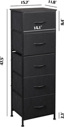 Fabric Dresser 5 Drawer Tall Storage Charcoal Black