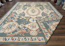 Aubusson Rug 9x12, Muted Sage Green and Cream, European Design