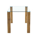 A 49.6 * 30 Inch Transparent Tempered Glass Dining Table With Rectangular Wood Color MDF Wood Grain Legs, Combining Simplicity And Quality.Can Easily Blend Into Various Decoration Styles.