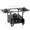 Outdoor Grill Table for Big Green Egg Style BBQ, Metal Grill Cart with 2 Folding Panels, Black Metal, 59.3 x 27.6 x 31 Inches