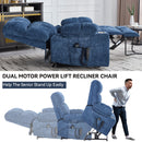 Blue Dual Motor Infinite Position Up to 350 LBS Chenille Power Lift Recliner Chair, Heavy Duty Motion Mechanism with 8-Point Vibration Massage and Lumbar Heating, Dual Cup Holders