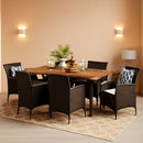 Outdoor 7 Piece Acacia Wood Wicker Dining Set Teak Finish
