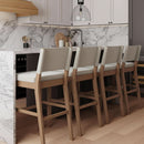 Bar Stool With Back Upholstered In Natural Flax Fabric