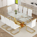 71 Inch Faux Marble Dining Table Tempered Glass Top