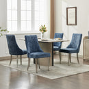 Rayon Cloth Flocking Chenille Dining Chairs Channel Kitchen Dinner Chair Comfy Fabric Upholstered Accent Chair for Dining Room with Silver Brushed Stainless Steel Legs,Set of 2 (Blue), SW1747BL