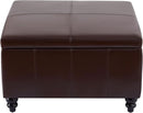 Square Leather Storage Ottoman 30-Inch Brown Durable