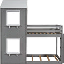 Twin Over Twin House Bunk Bed With Roof And Ladders Grey