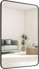 24x36 Inch Black Rounded Rectangle Bathroom Mirror With Anti Rust Stainless Steel Frame