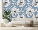 Blue Wallpaper with White Flowers