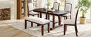 6-Piece Extendable Dining Table Set, 60–78 in. Wood Table with Removable Leaf, 4 Upholstered Chairs and Bench, Cherry Finish