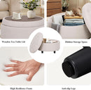 Beige Polyester Circular Storage Ottoman With Tray