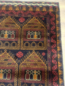 Afghan Rug 3x7, Navy Blue, Tribal Rug, Balouch Carpet, New