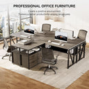 55 Inch L Shaped Office Desk With Grey Filing Cabinet Set