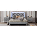 Full Size Upholstered Bed Frame with LED Lights,Modern Velvet Platform Bed with Tufted Headboard,Gray