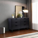 Modern Six Drawer Dresser Black 52 Inch Bedroom Storage