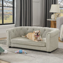 Contemporary Rectangular Pet Sofa with Arc-Shaped Backrest and Armrests, Breathable Linen, Cozy Soft Cushion - Beige
