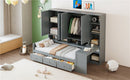 Twin Size Wooden Daybed With Three Drawers, and All-in-One Cabinet, Desk and Shelves, Gray