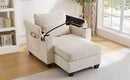Convertible Chaise Lounge Sofa Chair Sofa Bed with USB Ports, Cup Holders, Phone Holder, and Storage, Beige Corduroy, 37.4'
