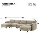 [VIDEO Provided] 140' Modular Sectional Sofa, U-Shape with 31.5' Extra-Wide Seat Cushion, USB and Type-C Charger, Phone Holder and 2 Side Storage Pockets, Free Movement Ottoman, Striped Chenille