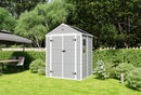 Campcraft 6*5ft resin storage shed, high quality pp material, strong structure, waterproof, rust and UV proof, large storage space, 12mm thick pp board, HD window lighting