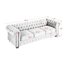 Chesterfield Sofa Tufted  Upholstered PU 3-Seater Sofa Scrolled Arms with Nailhead Decoration, DGY (88.5''x37''x28'')
