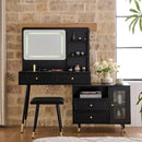Modern Makeup Vanity Desk with Mirror and Lights, Retractable Design, Black Engineered Wood, 58.50 x 15.80 x 52.30 inches