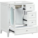 30' Bathroom Vanity with Sink, Bathroom Vanity Cabinet with Three Drawers and Door, Solid Wood and MDF, White