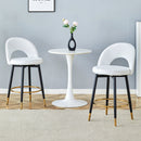 Modern White PU Upholstered Bar Chair with Black Metal Legs, 360° Rotatable, Set of 2