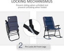 Three Piece Outdoor Patio Furniture Set With Glass Coffee Table And Two Folding Padded Rocking Chairs Navy Blue