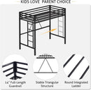 Loft Bed Twin Size Black With Ladder And Guardrail