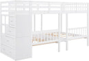 White Triple Bunk Bed With Storage Staircase Full Over Twin And Twin Bunk Bed