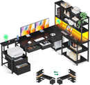 79 Inch L Shaped Desk With File Drawers Reversible Black