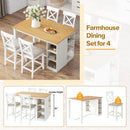 TOPMAX 60'Lx30'W Solid Wood Farmhouse Counter Height Dining Table Set with 3-Tier Storage Shelves, Upholstered Dining Chairs for 4, 5-Piece, White (OLD SKU: SP000041AAK)