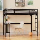 Twin Metal Loft Bed With Desk, Ladder And Guardrails, Bookdesk Under Bed - Black