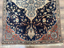 Antique Persian Rug 3.5 x 5, Sarouk Farahan Rug, High Quality 1920s Fine Oriental Carpet 3 x 5 ft, Large Medallion, Floral, Navy Blue Red, Hand Knotted Wool Rug