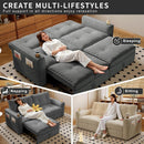 Gray Queen CorduroyTexture Transformable Sofa Bed USB